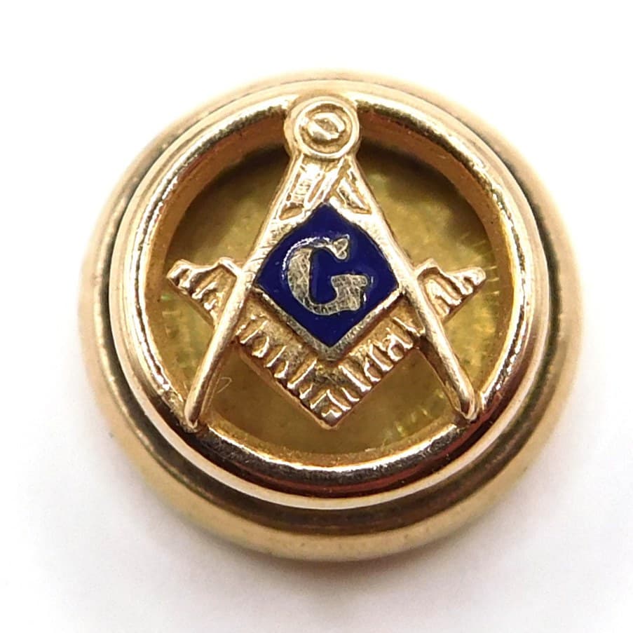 ANTIQUE 14K GOLD MASONIC SQUARE & COMPASS ENAMEL STUD BUTTON