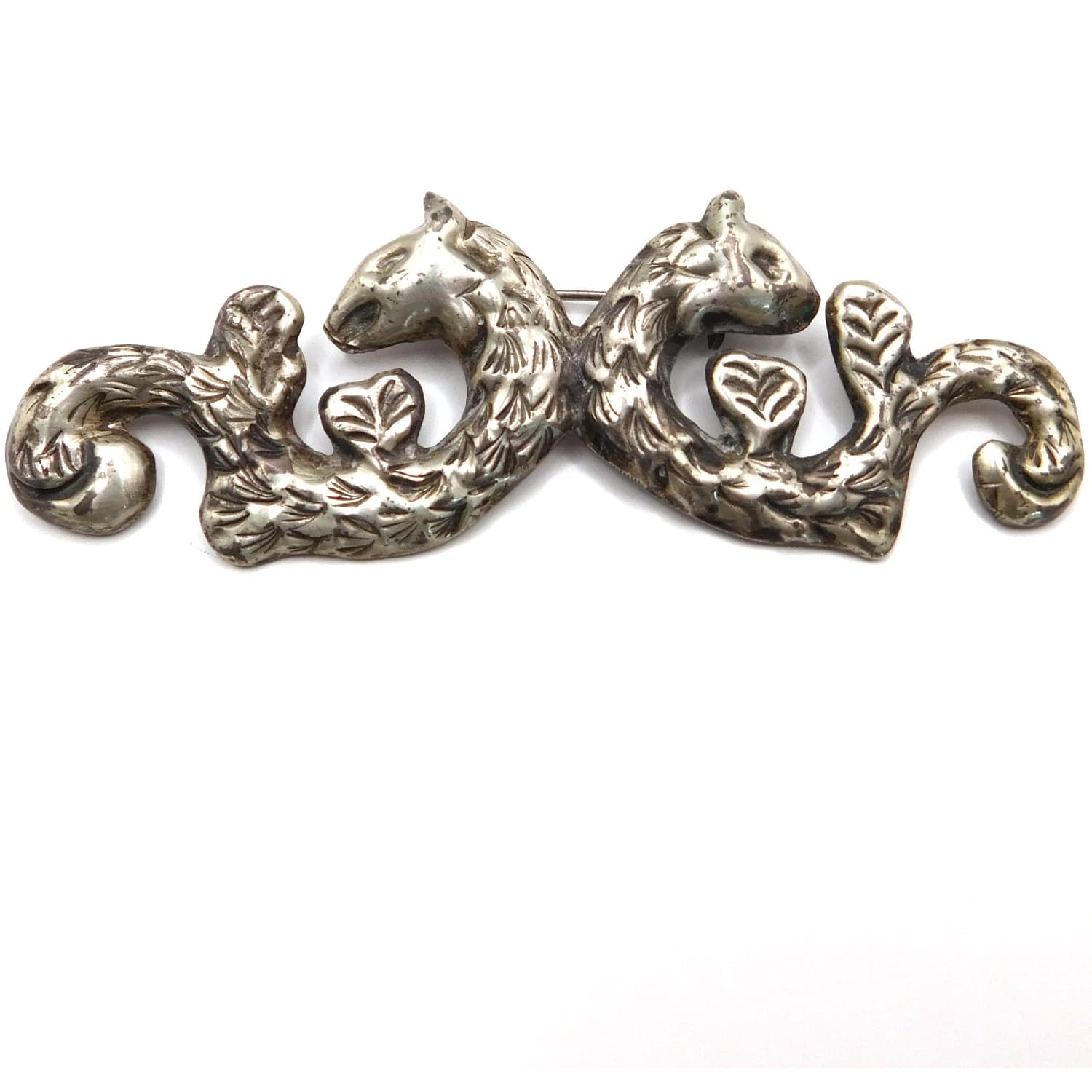 VINTAGE MEXICAN SILVER SCROLLWORK BROOCH HANDMADE FOLK ART STYLE