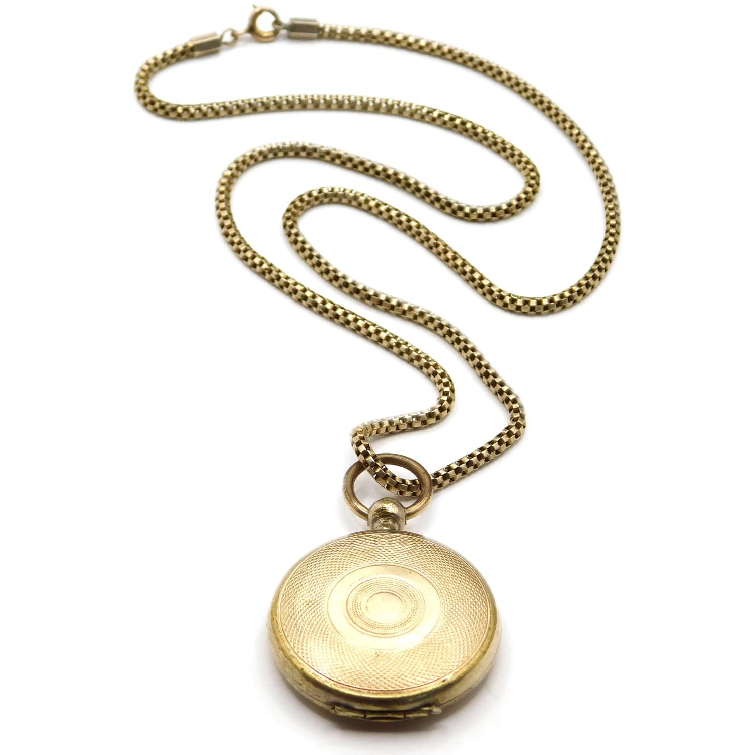 ANTIQUE GOLD-FILLED GUILLOCHE LOCKET WITH ORNATE BOX CHAIN NECKLACE