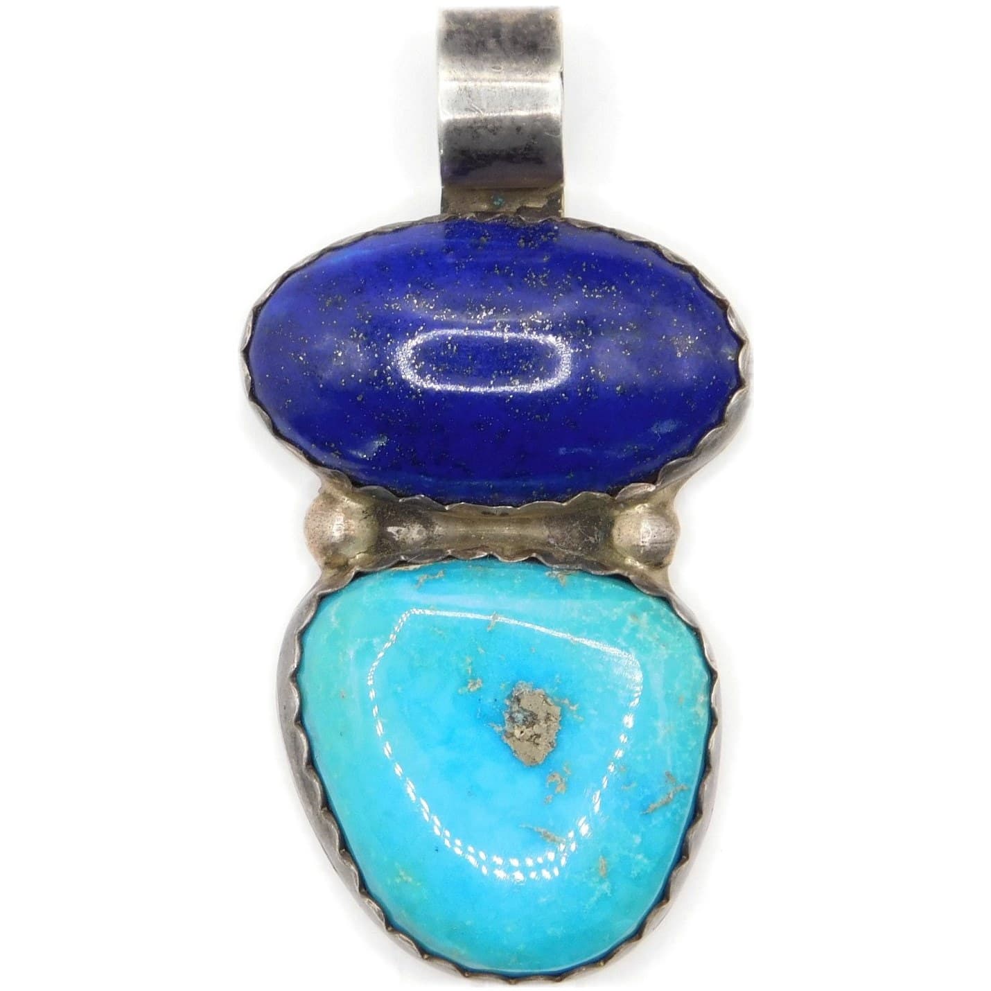 STRIKING STERLING SILVER LAPIS & TURQUOISE STACKED PENDANT BY WWS
