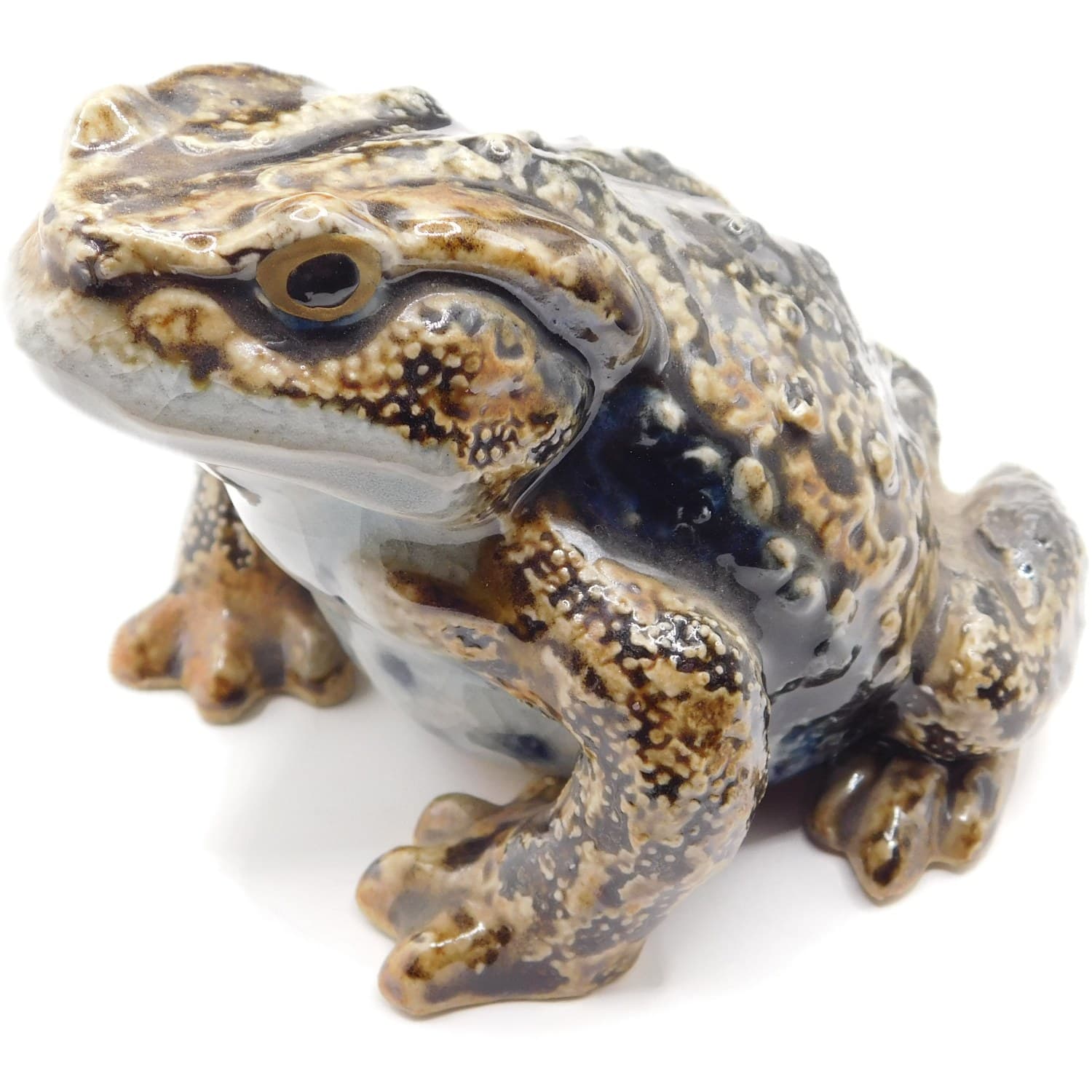 5" REALISTIC VINTAGE STONEWARE TOAD FIGURINE, HAND-GLAZED "MADE IN JAPAN"