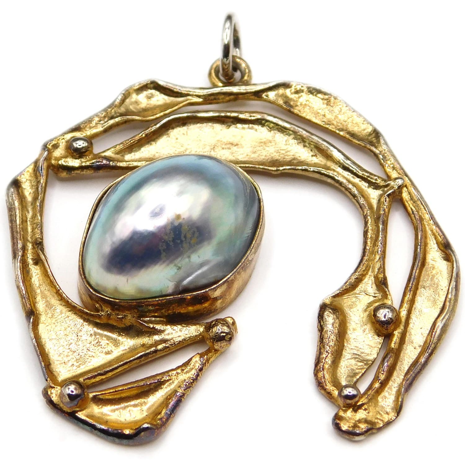 AVI SOFFER MODERNIST STERLING SILVER & MABE PEARL PENDANT, ISRAEL