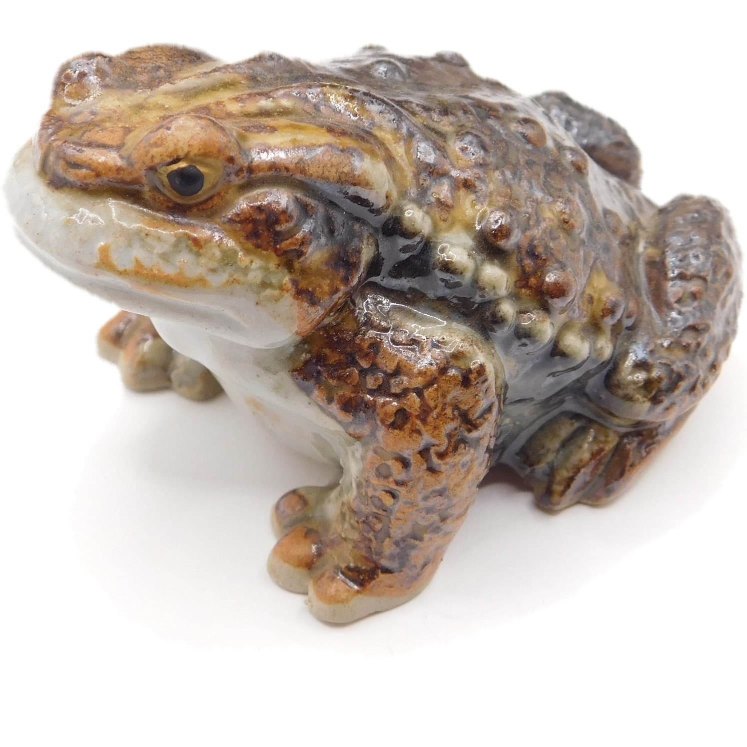 3" REALISTIC GLAZED CERAMIC TOAD FIGURINE VINTAGE JAPAN STONEWARE