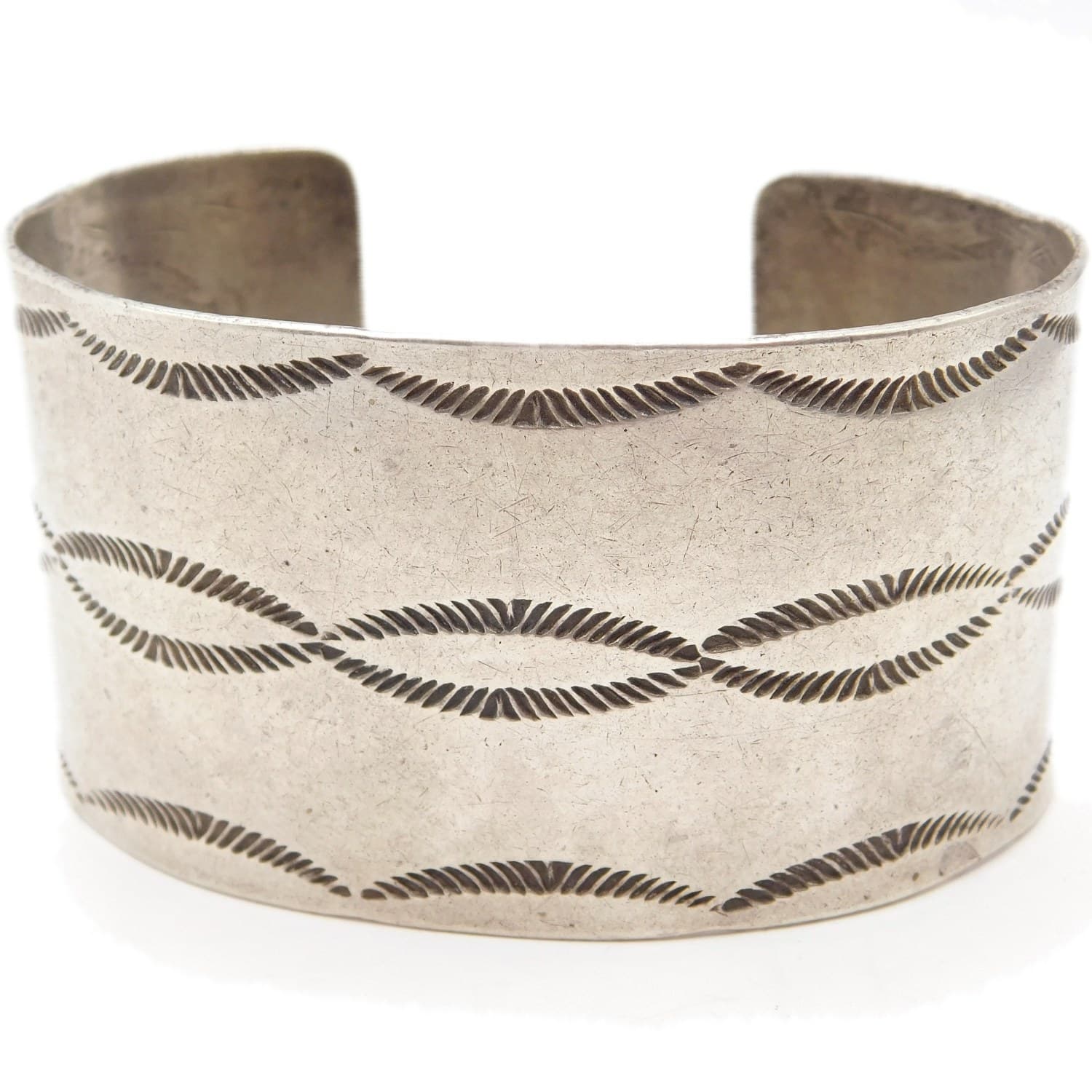WIDE HAND STAMPED SILVER CUFF BRACELET SIMPLY BOLD DESIGN