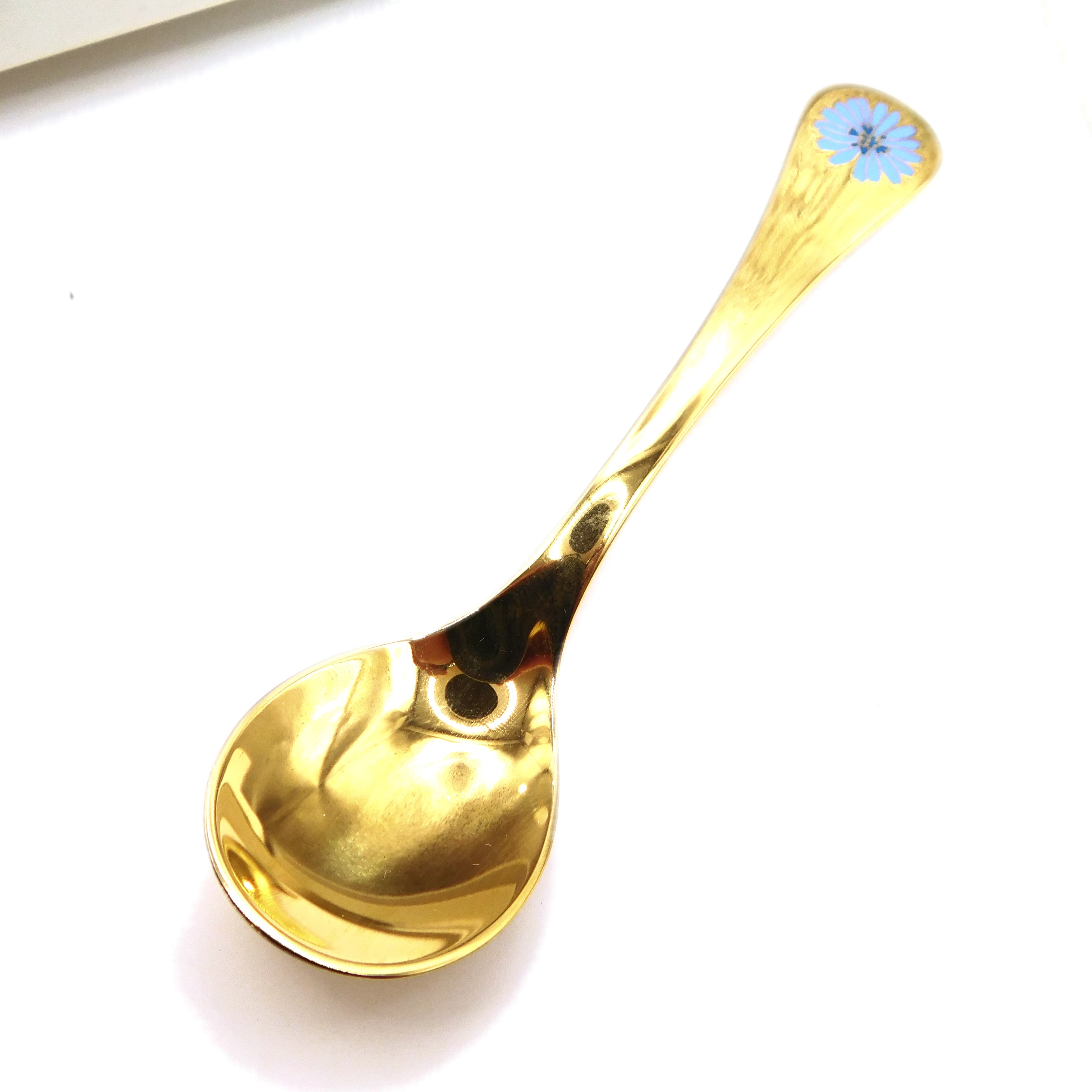 VINTAGE 1980 DANISH GILT STERLING SILVER "MAY SPOON" WITH ENAMEL CORNFLOWER