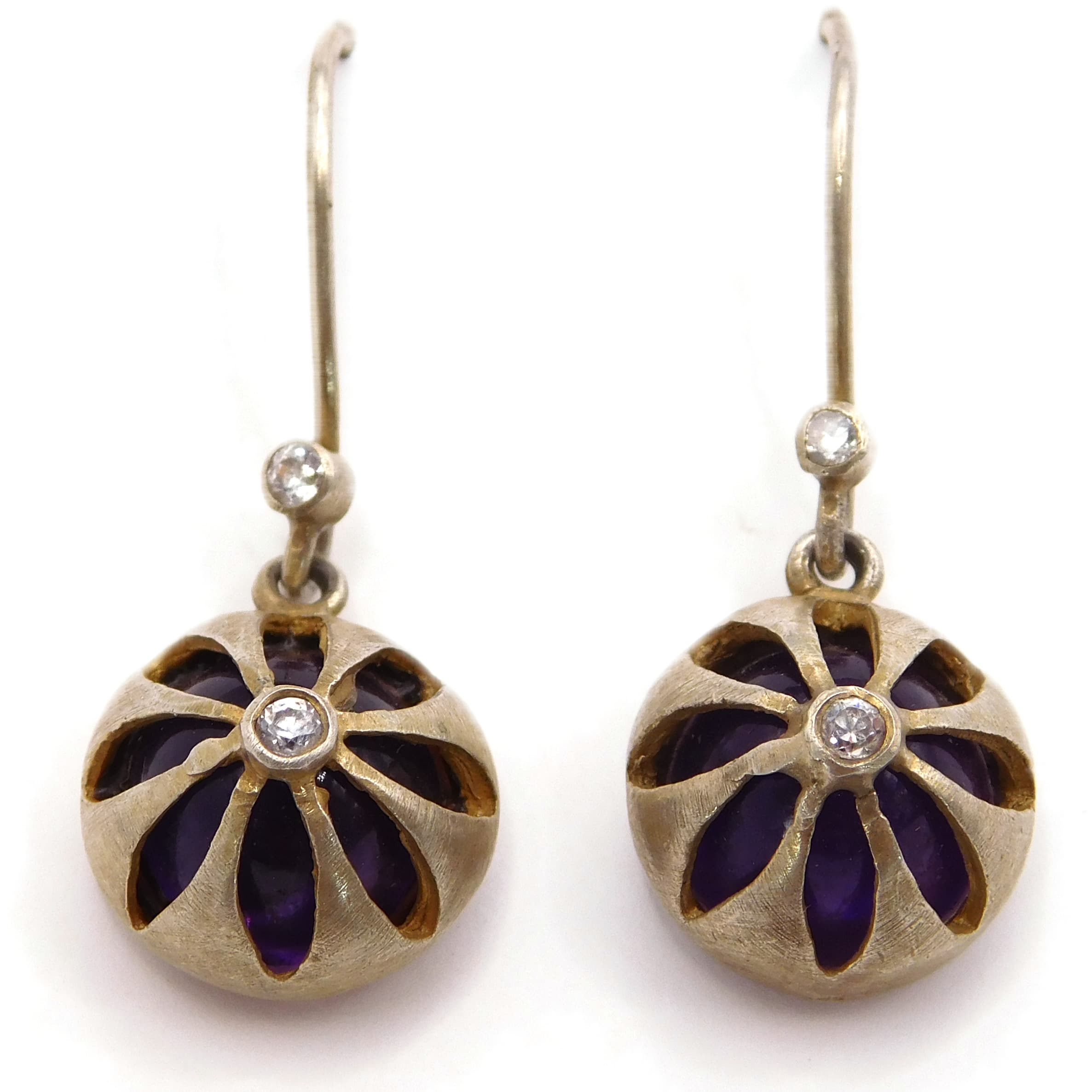 BLOOMING AMETHYST STERLING SILVER CAGED CABOCHON DROP EARRINGS