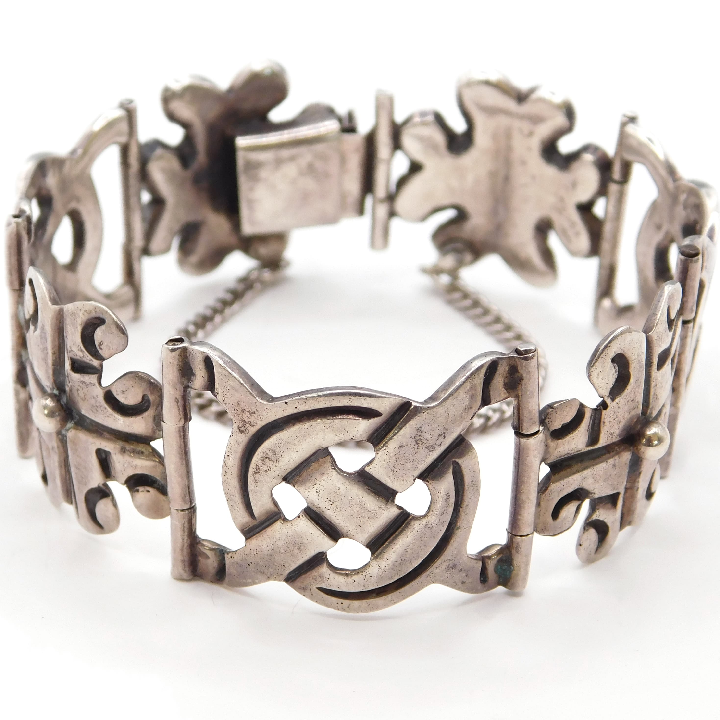 BOLD CLASSIC MEXICAN SILVER 1940's SCROLLWORK LINK BRACELET