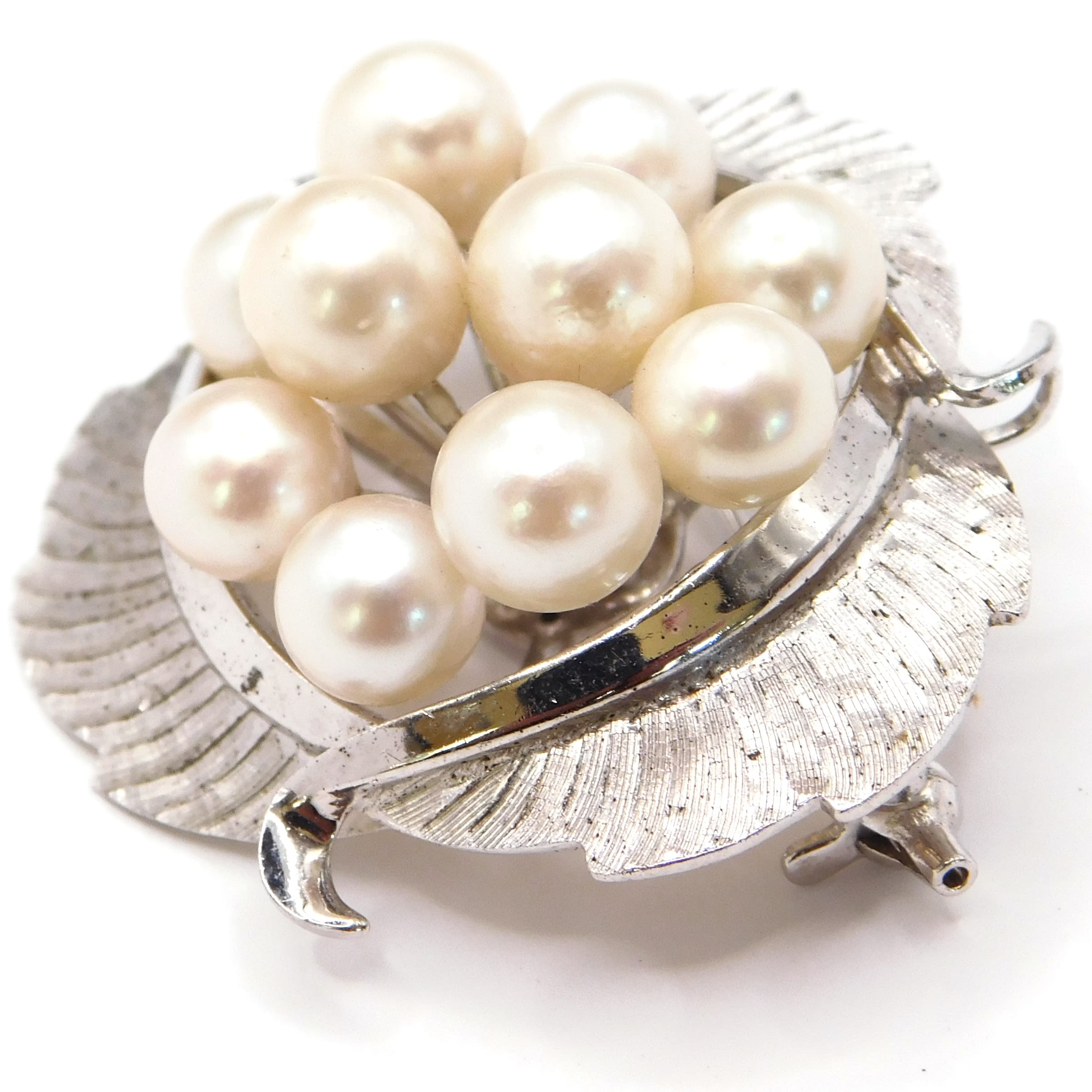 LOVELY VINTAGE STERLING SILVER CULTURED PEARL CLUSTER BROOCH PENDANT