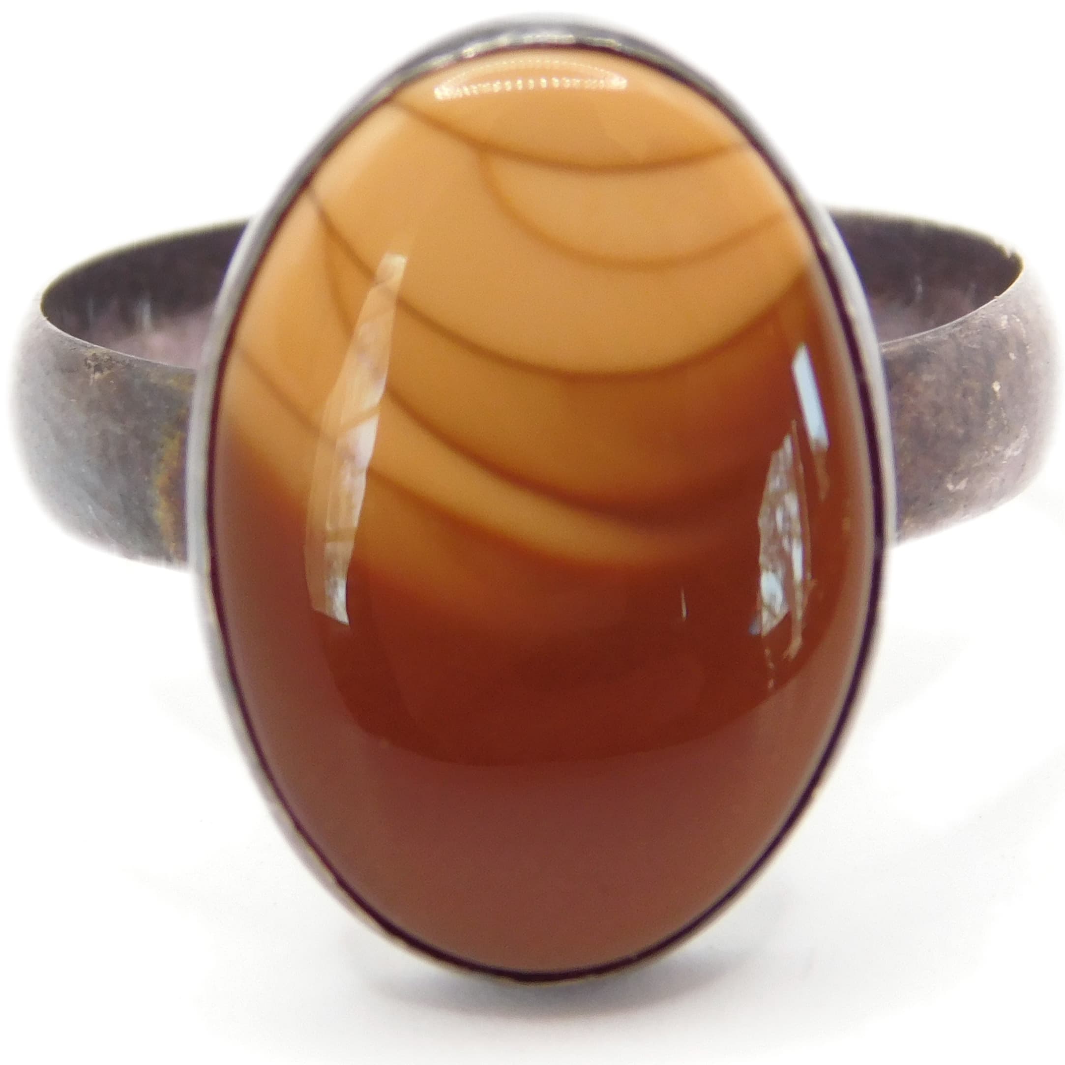 BANDED CARAMEL CHALCEDONY AGATE STERLING SILVER STATEMENT RING