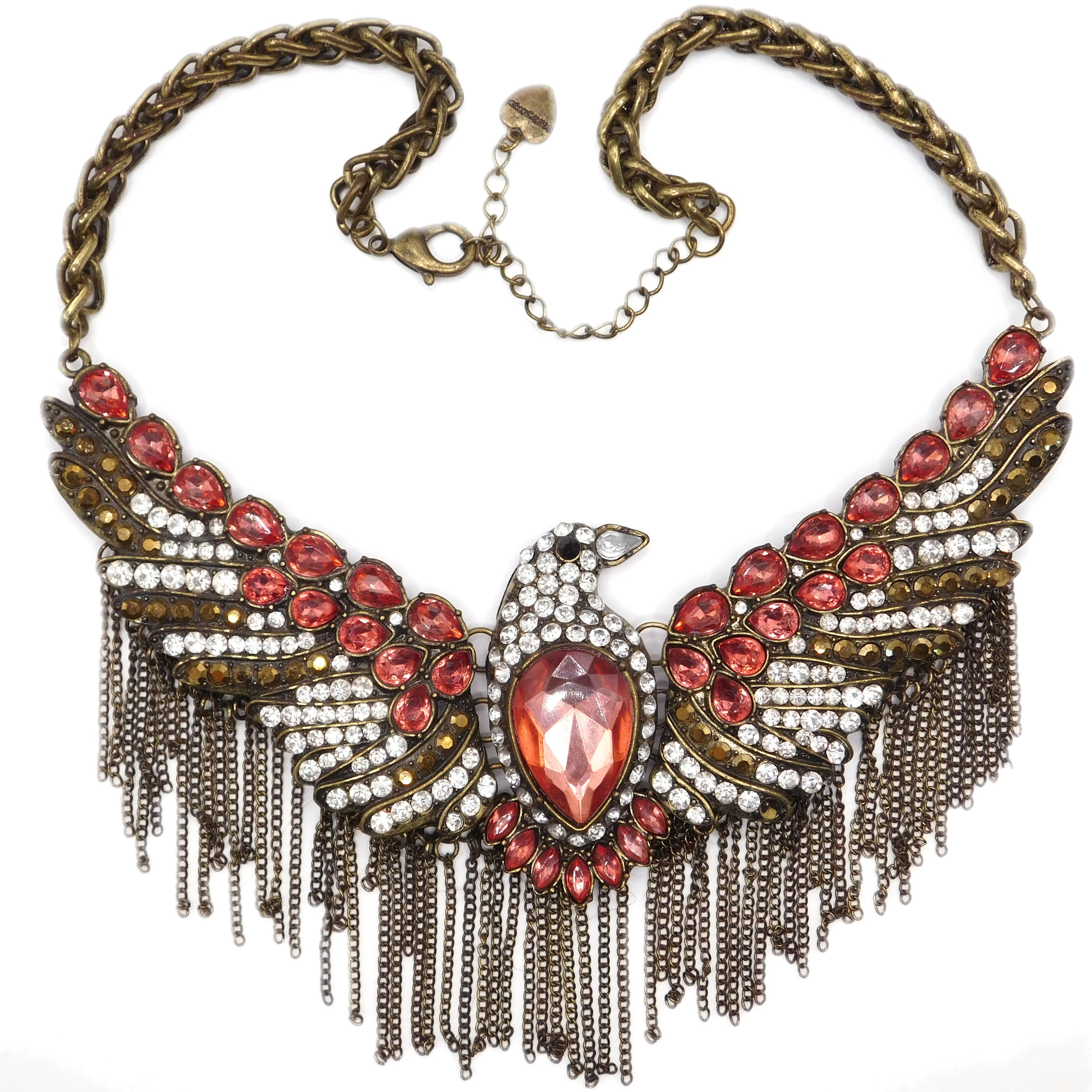 STATEMENT PHOENIX BIB NECKLACE WITH CRYSTAL PAVE & FRINGE BY BETSEY JOHNSON