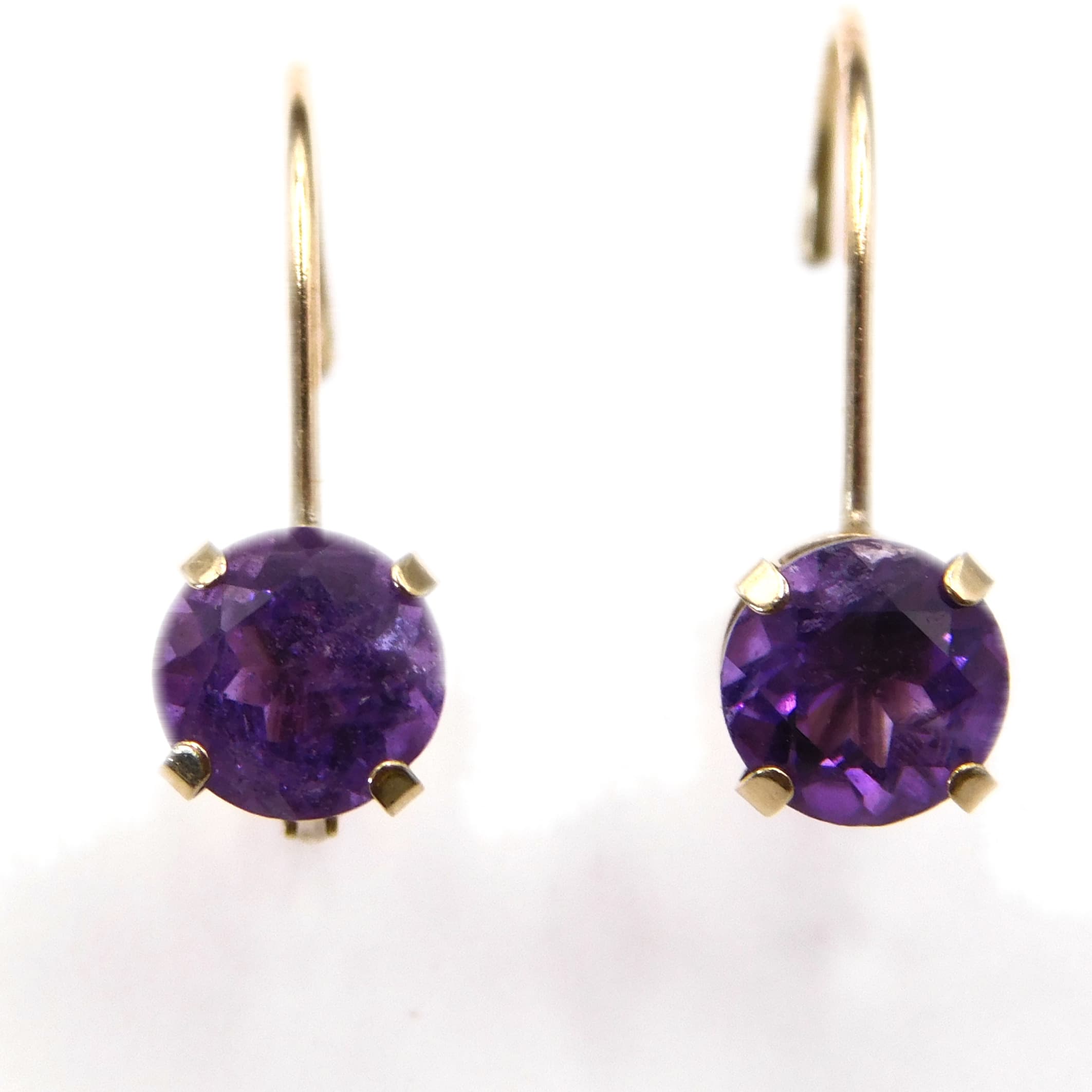 RICH PURPLE AMETHYST 10K GOLD LEVER-BACK DROP EARRINGS