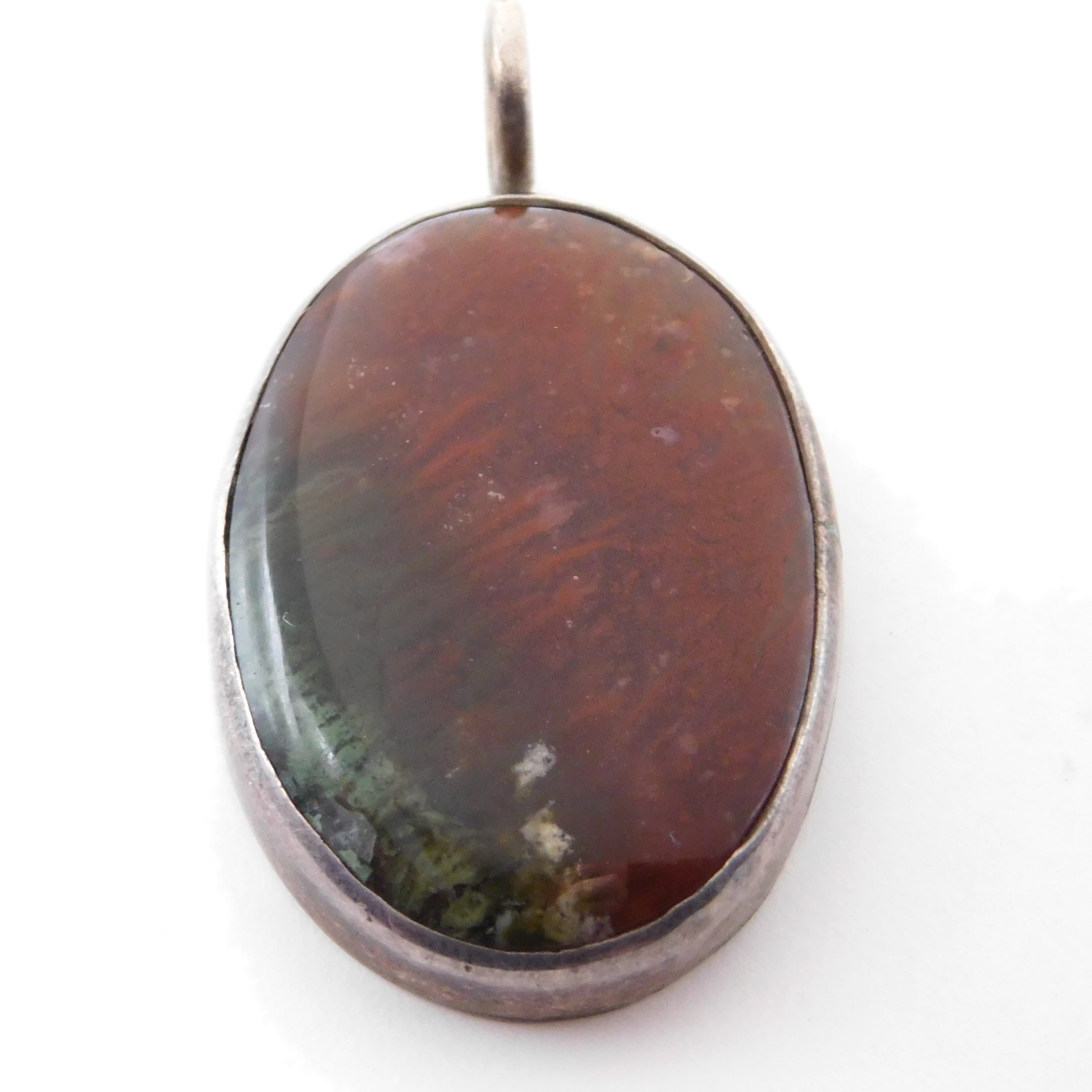 EARTHY OVAL JASPER CABOCHON STERLING SILVER PENDANT WITH ARROW MAKER'S MARK