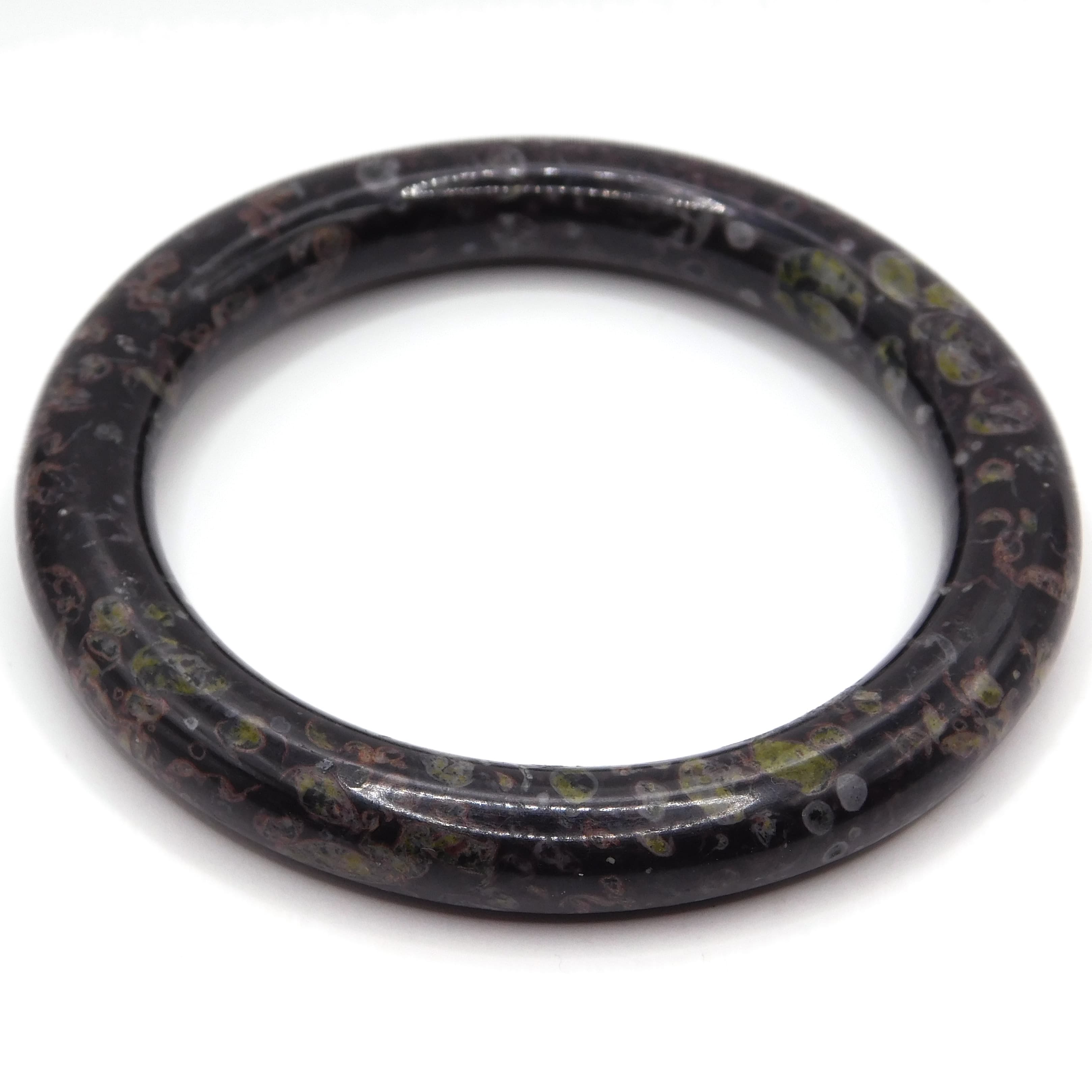 FOSSIL JASPER STONE BANGLE BRACELET WITH ORGANIC OLIVE & CREAM PATTERNING