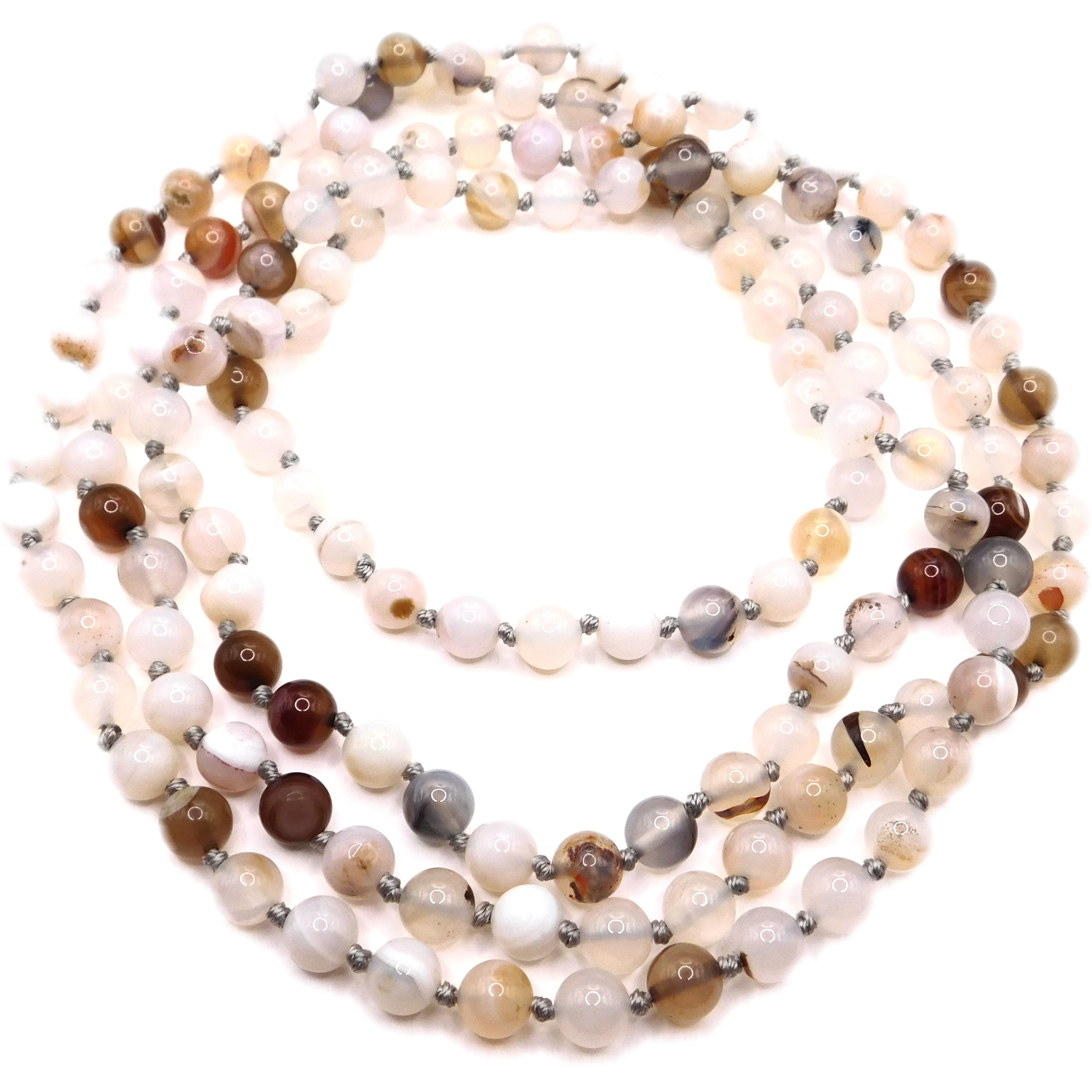 BOHEMIAN BOTSWANA AGATE HAND-KNOTTED LONG STRAND NECKLACE
