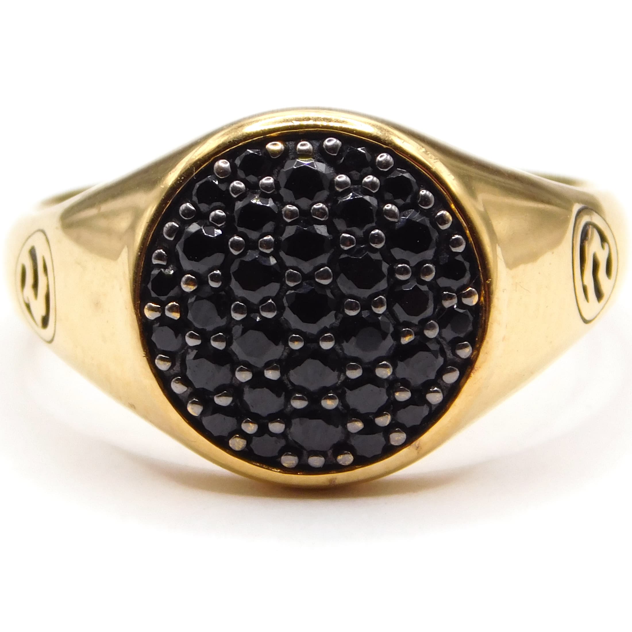 EFFY BOLD PAVE BLACK SPINEL SIGNET RING STERLING SILVER VERMEIL