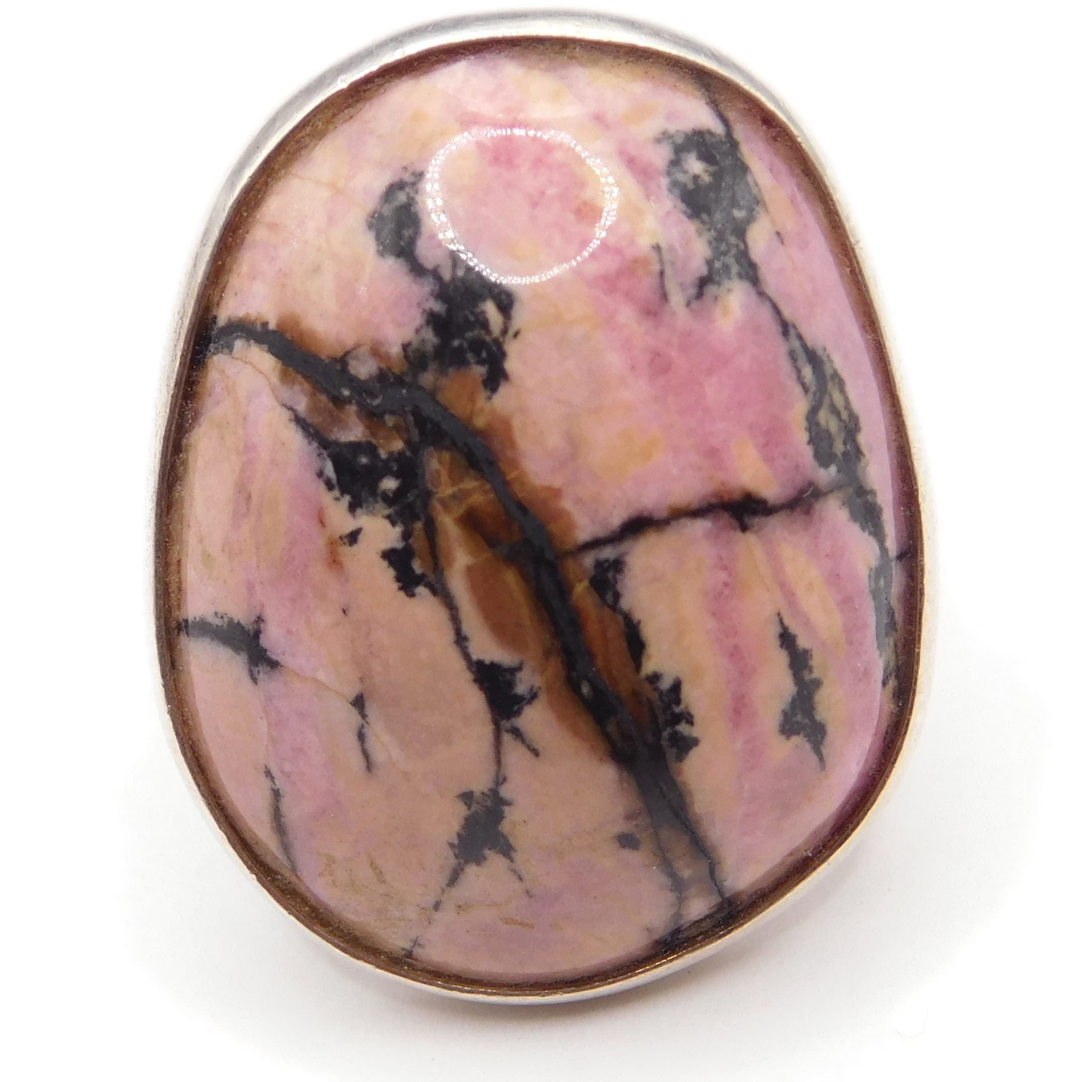 BOLD PINK RHODONITE STERLING SILVER STATEMENT RING