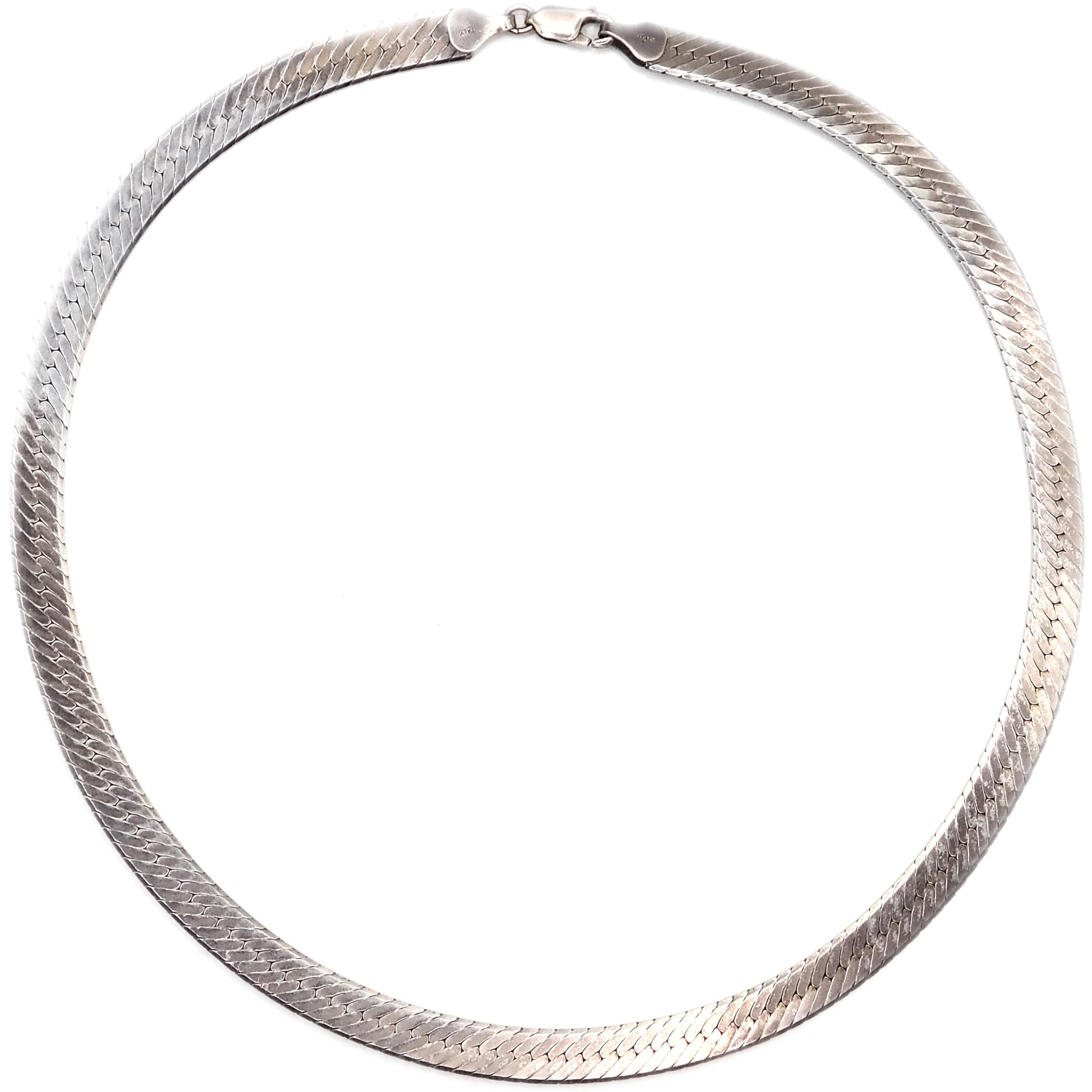 SLEEK STERLING SILVER HERRINGBONE CHAIN NECKLACE, ITALIAN FLAT LINK STYLE