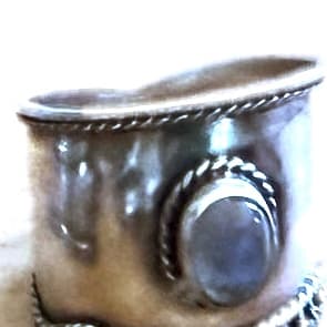 HANDCRAFTED SILVER CUFF WITH ROPE-TWIST BORDER & GRAY CABOCHON STONE