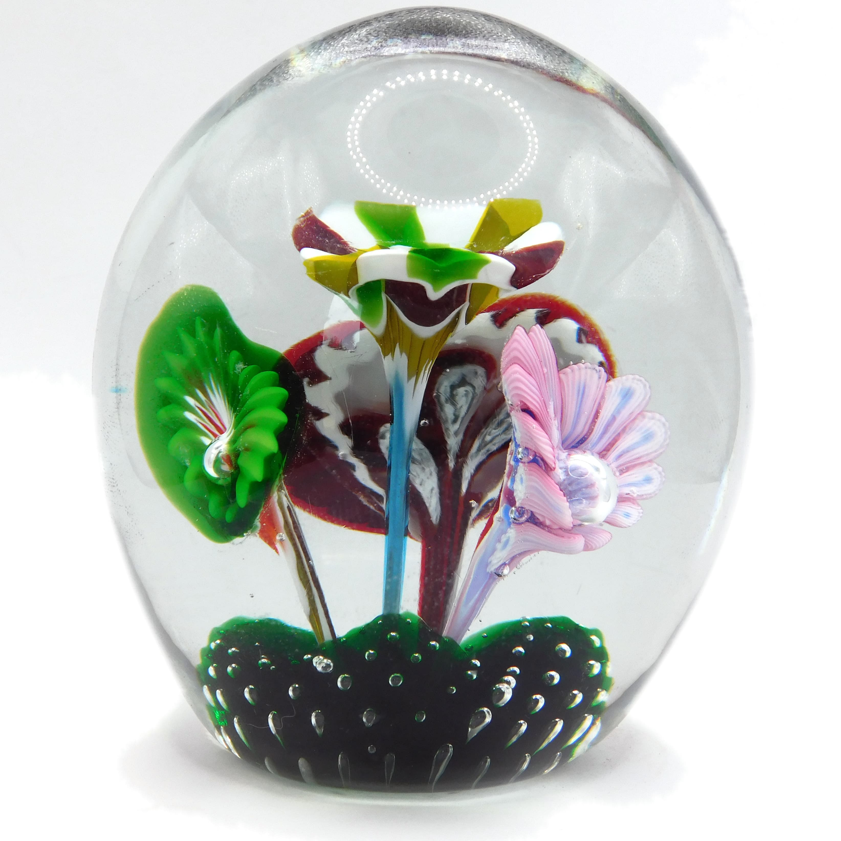 VIBRANT MILLEFIORI ART GLASS FLORAL BOUQUET PAPERWEIGHT