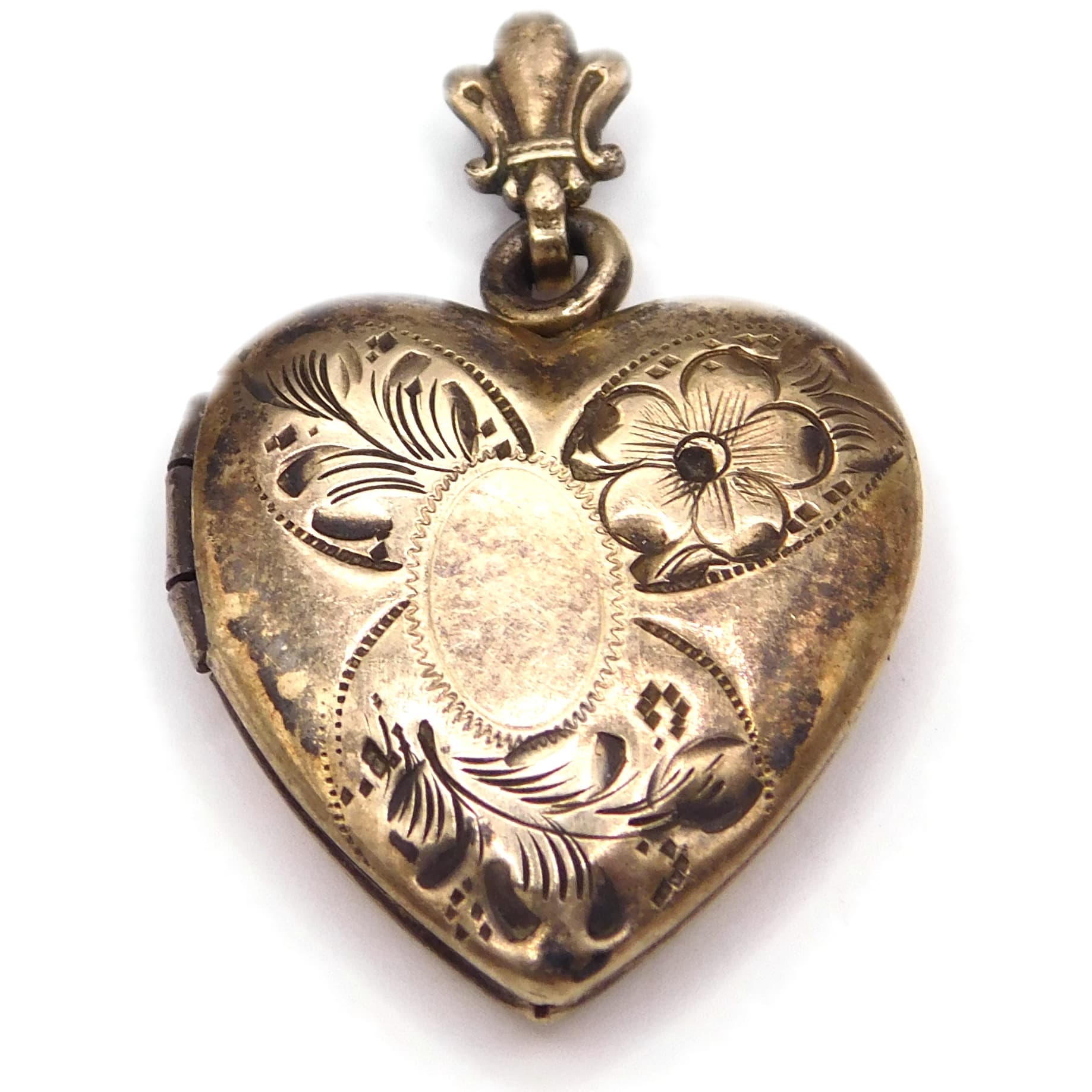 ANTIQUE STERLING SILVER HEART LOCKET PENDANT GF VERMEIL